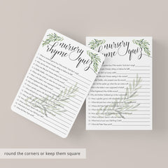 Baby Nursery Rhyme Quiz Printable Green Leaves