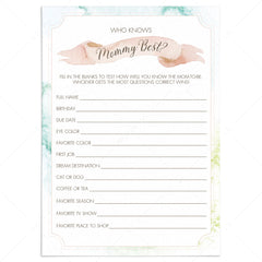 Printable Baby Shower Mommy Quiz Game Card by LittleSizzle