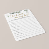 Gold And Green Baby Shower Mommy Quiz Printable