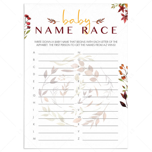 Fall Wreath Baby Shower Baby Names Game Printable by LittleSizzle