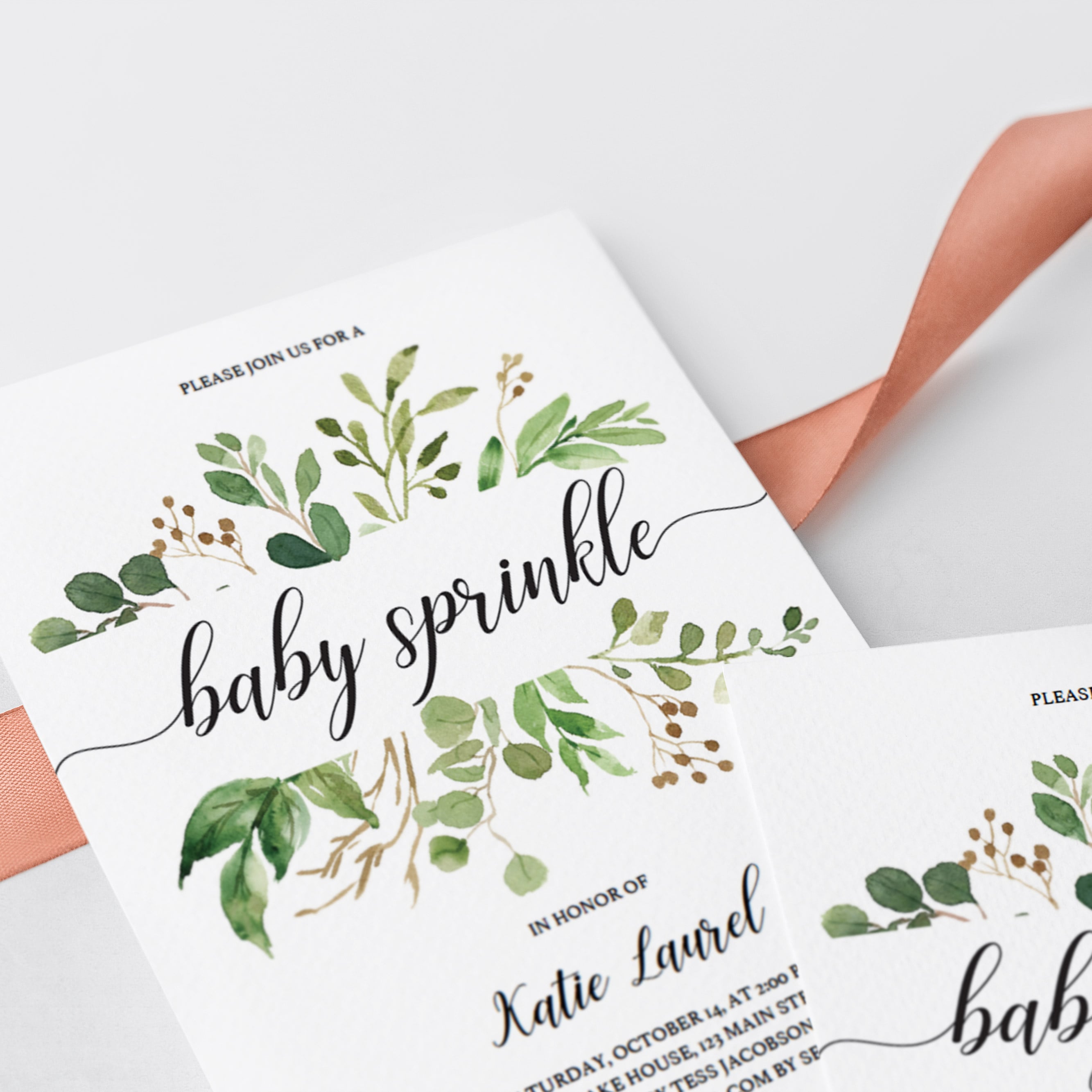 Greenery baby sprinkle invitation inserts by LittleSizzle