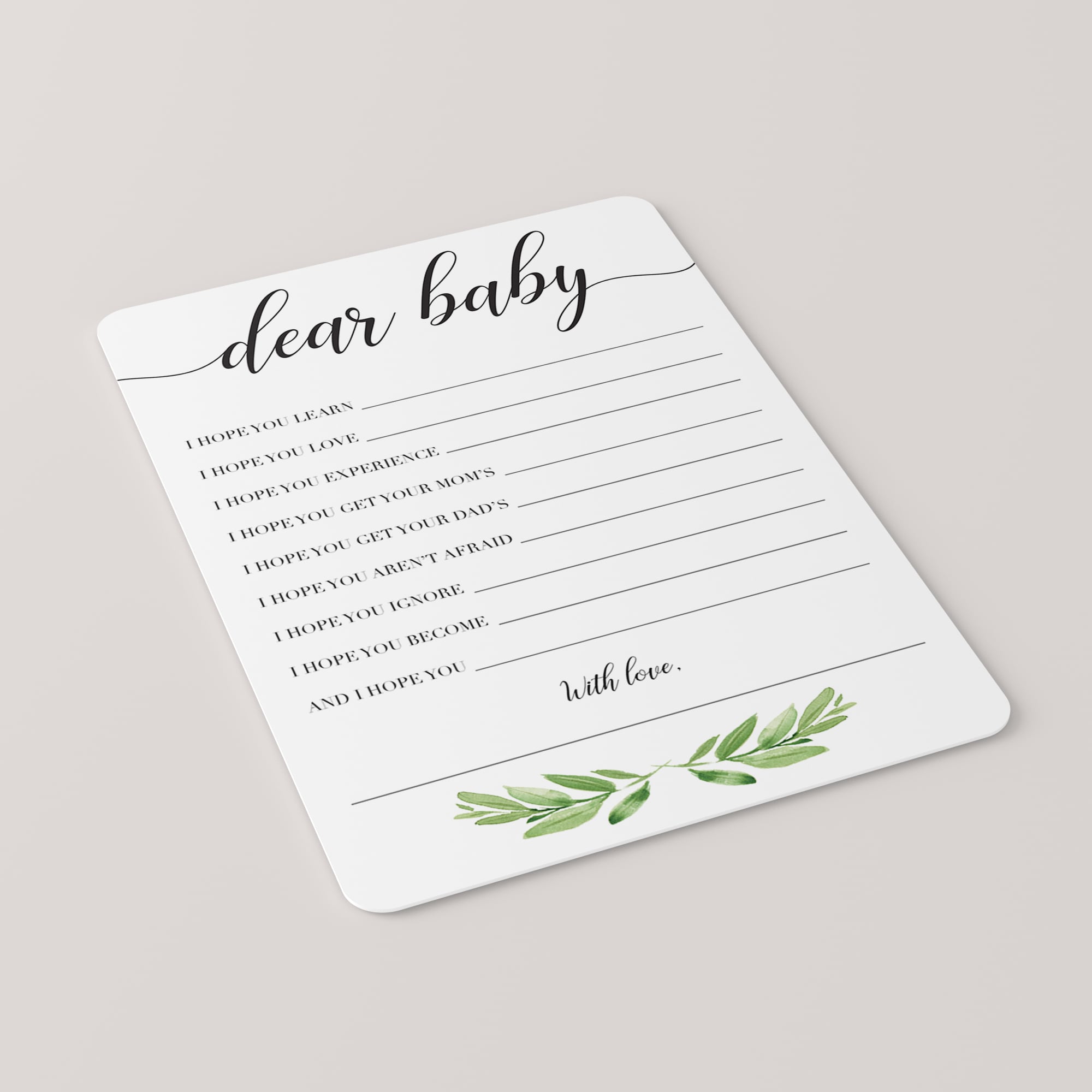 New baby wishes printable for green baby shower by LittleSizzle
