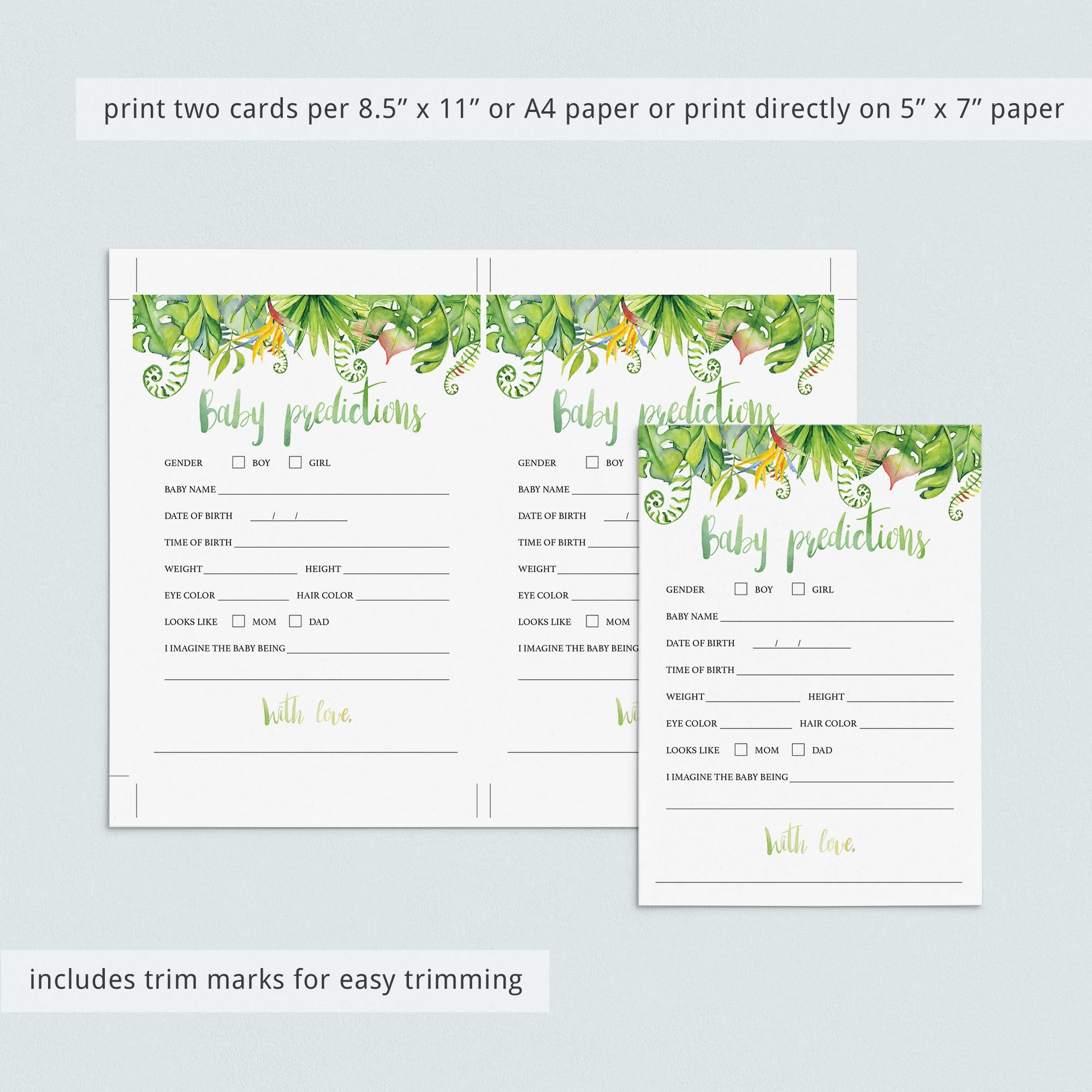 Tropical baby party predictions game printables by LittleSizzle