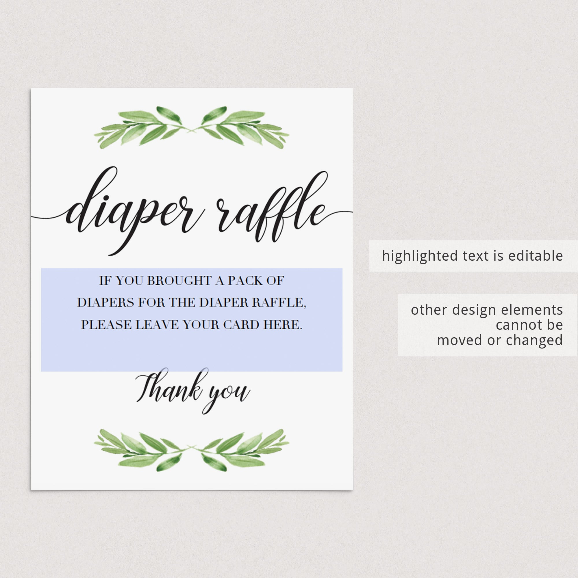 Gender neutral printable diaper raffle sign by LittleSizzle