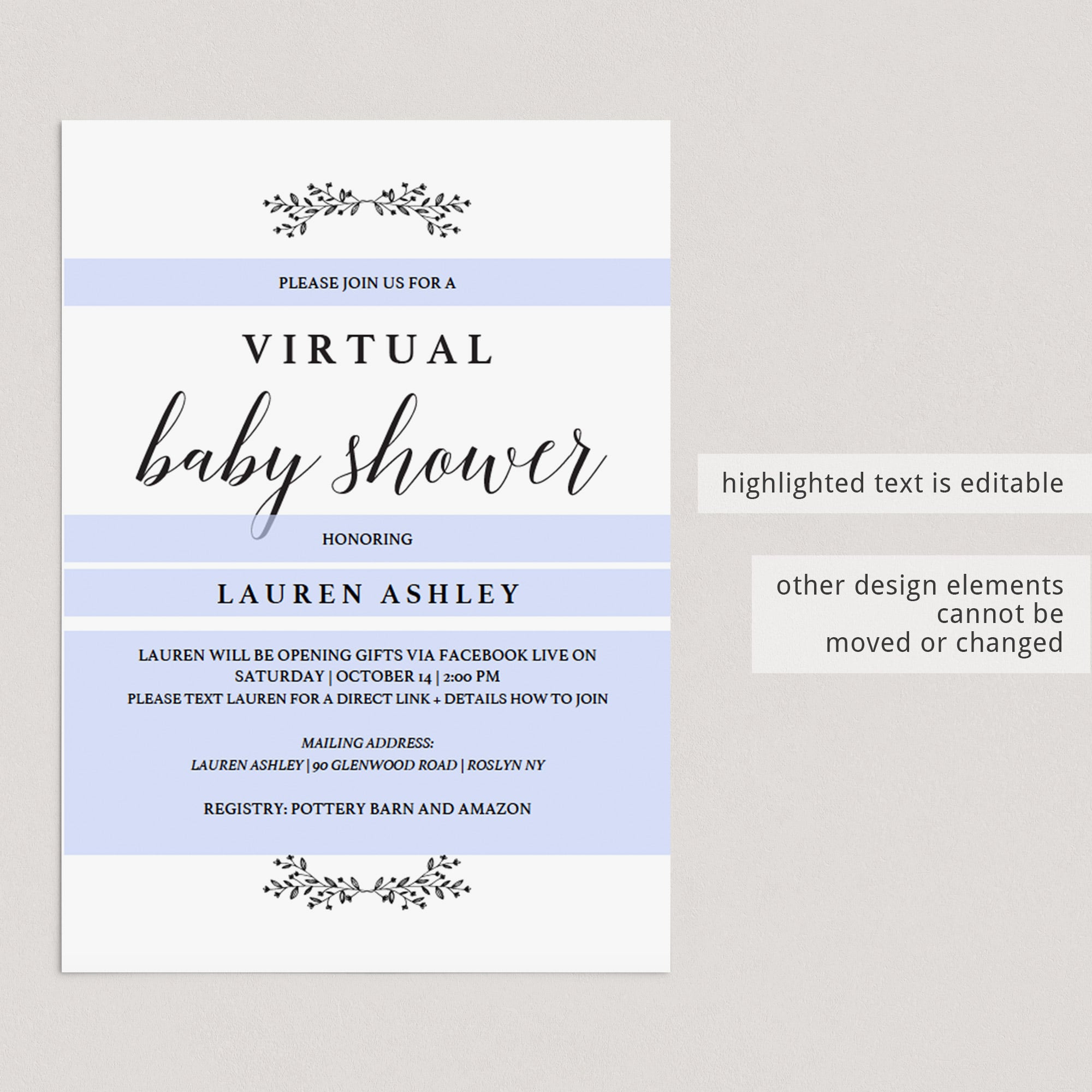 Rustic virtual baby shower invitation template by LittleSizzle
