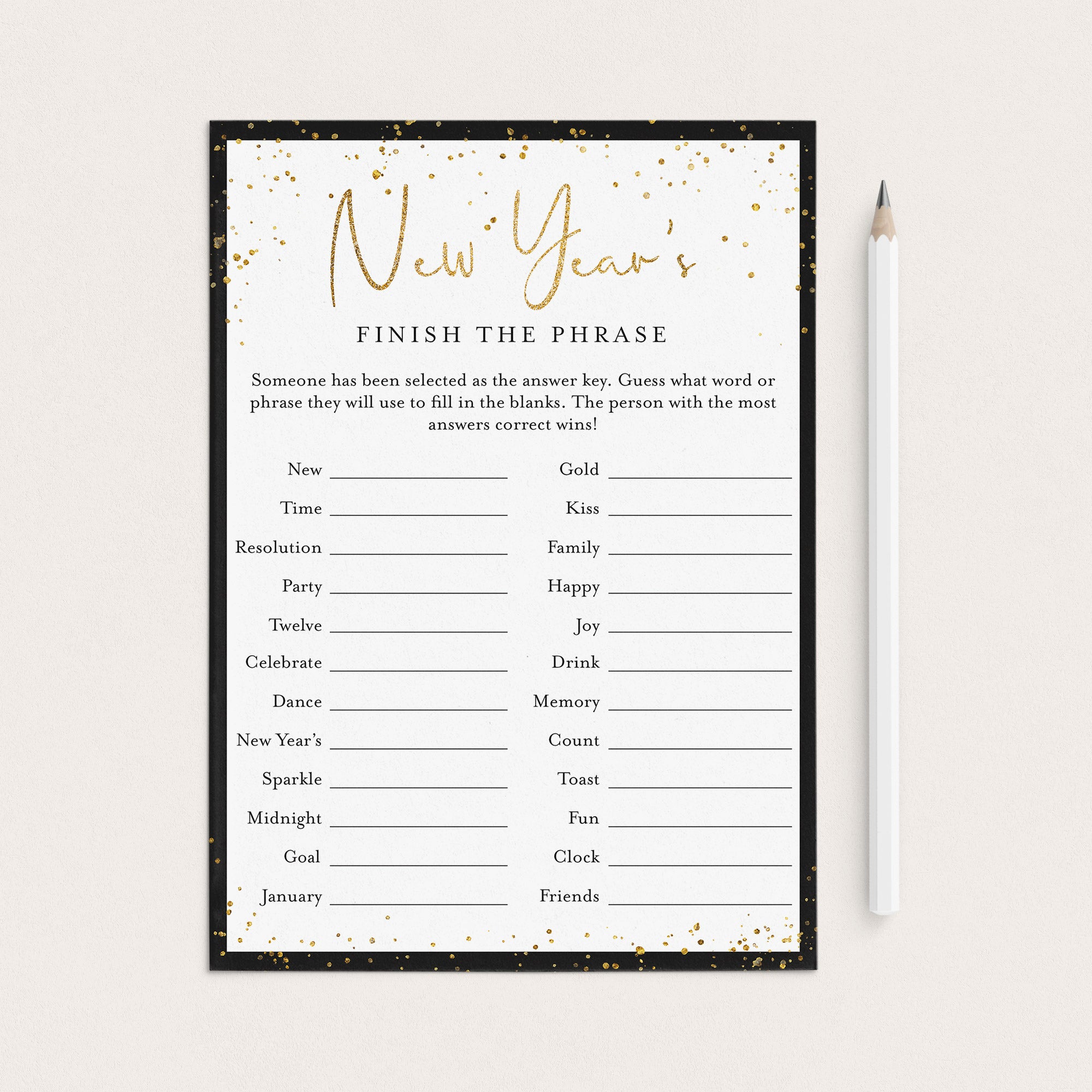 New Year's Eve Party Game for Groups Printable Finish The Phrase by LittleSizzle