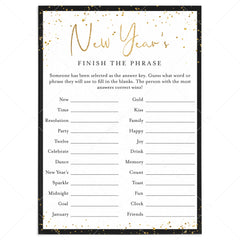 New Year's Eve Party Game for Groups Printable Finish The Phrase by LittleSizzle