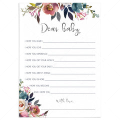 Burgundy baby shower floral dear baby wishes printable