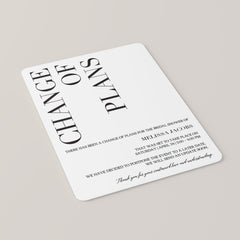 Modern wedding change of plans card by LittleSizzle