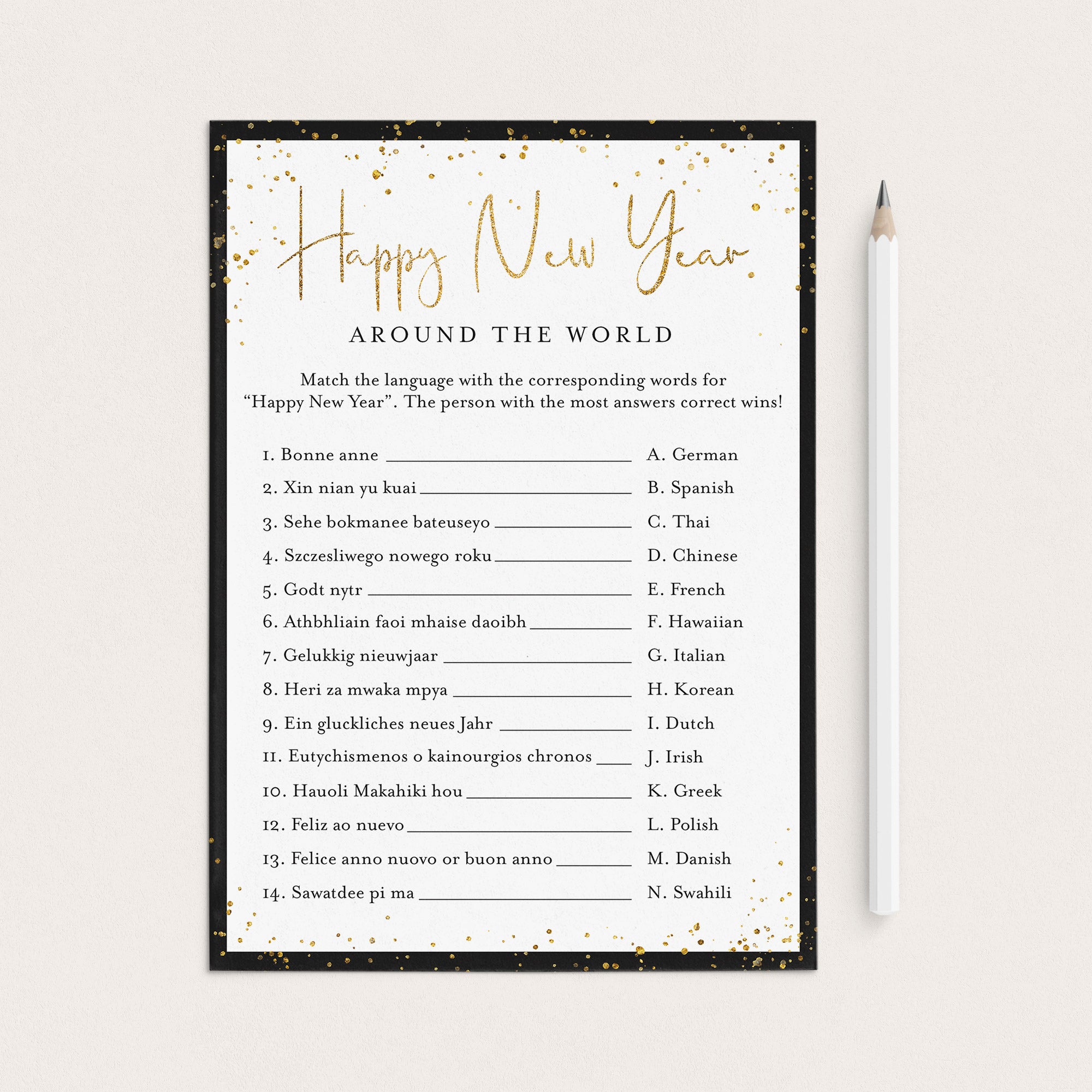 Happy New Year Around The World Game with Answers Printable by LittleSizzle
