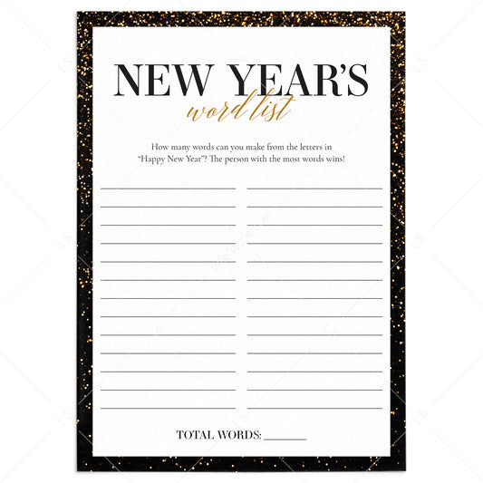 New Years Eve Activity for Kids Printable Word List by LittleSizzle