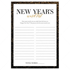 New Years Eve Activity for Kids Printable Word List by LittleSizzle