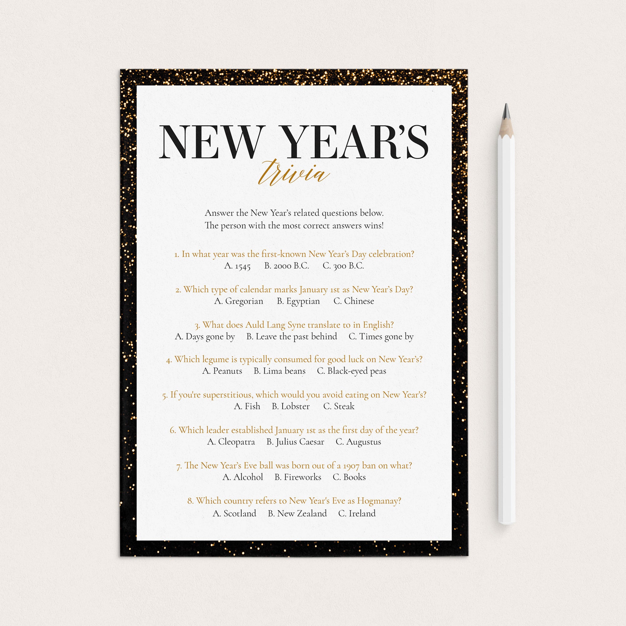 Printable New Year's Eve Trivia for All Ages by LittleSizzle