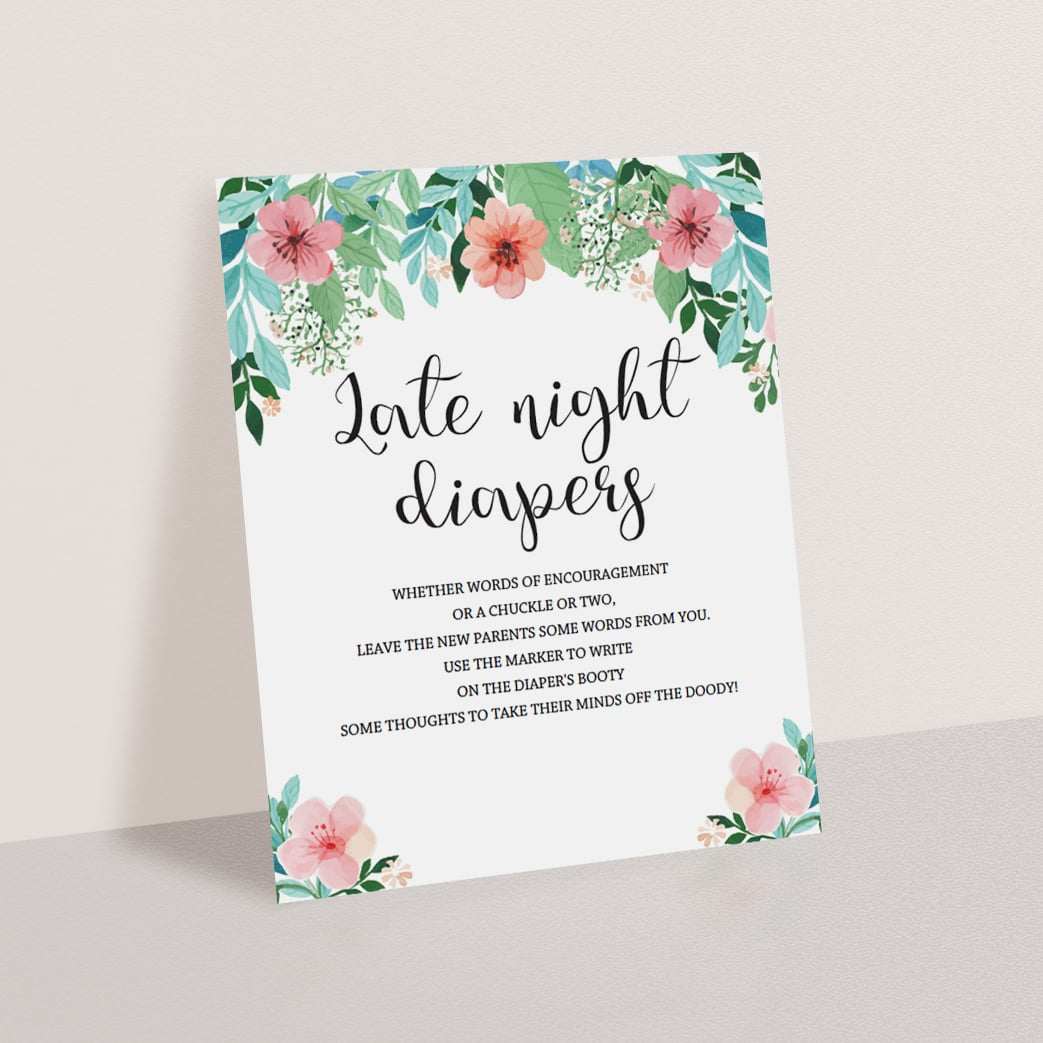 Late night diapers template for floral shower by LittleSizzle