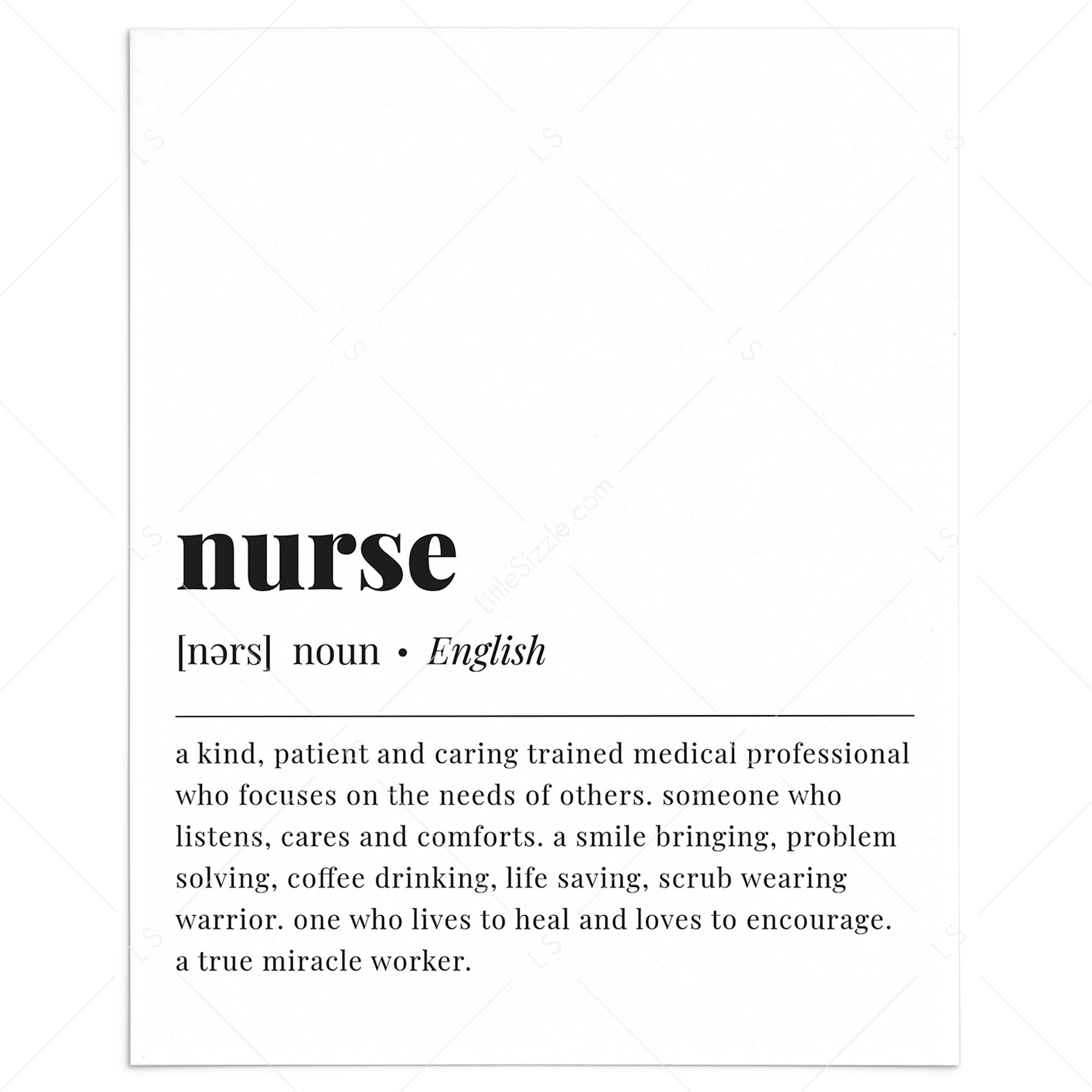 Nurse Definition Print Instant Download by LittleSizzle