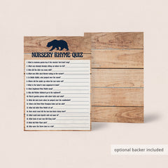 Rustic Baby Nursery Rhyme Quiz Shower Printable