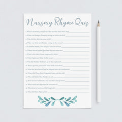 Blue and Silver Baby Shower Games Nursery Rhyme Quiz Printable by LittleSizzle
