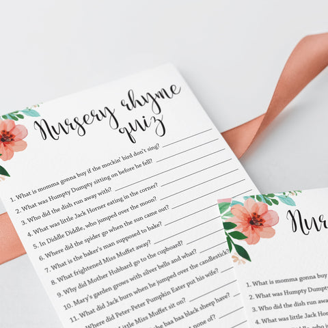 Floral Baby Shower Nursery Rhyme Quiz printable | Instant download ...