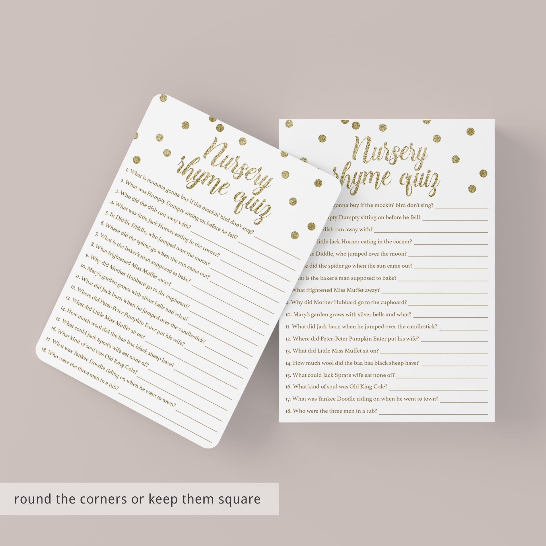 Nursery rhyme answers printable gold by LittleSizzle