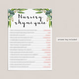 Botanical leaves baby shower game nursery rhyme quiz instant download by LittleSizzle