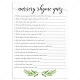 Printable Nursery Rhymes Quiz for baby shower by LittleSizzle