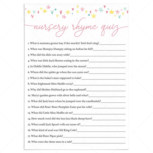 Pink mint and yellow shower game nursery rhyme quiz by LittleSizzle