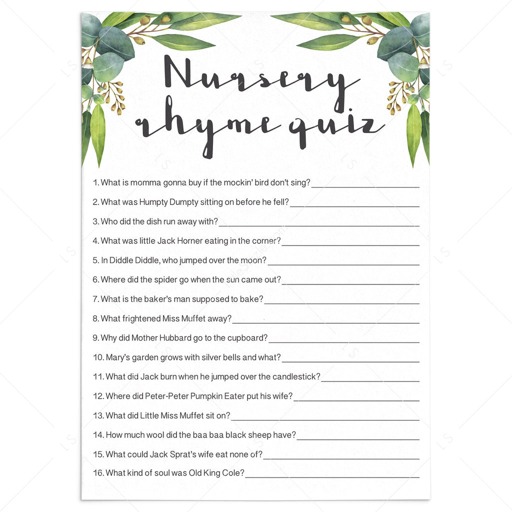 Nursery Rhyme game for Greenery Baby Shower | Printable & Virtual PDF – LittleSizzle nursery-rhyme-game-for-greenery-baby-shower-printable-virtual-pdf-littlesizzle