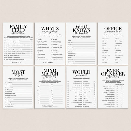 8 Work Party Games Printable by LittleSizzle