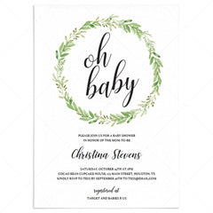 Greenery Baby Shower Invitation Template by LittleSizzle