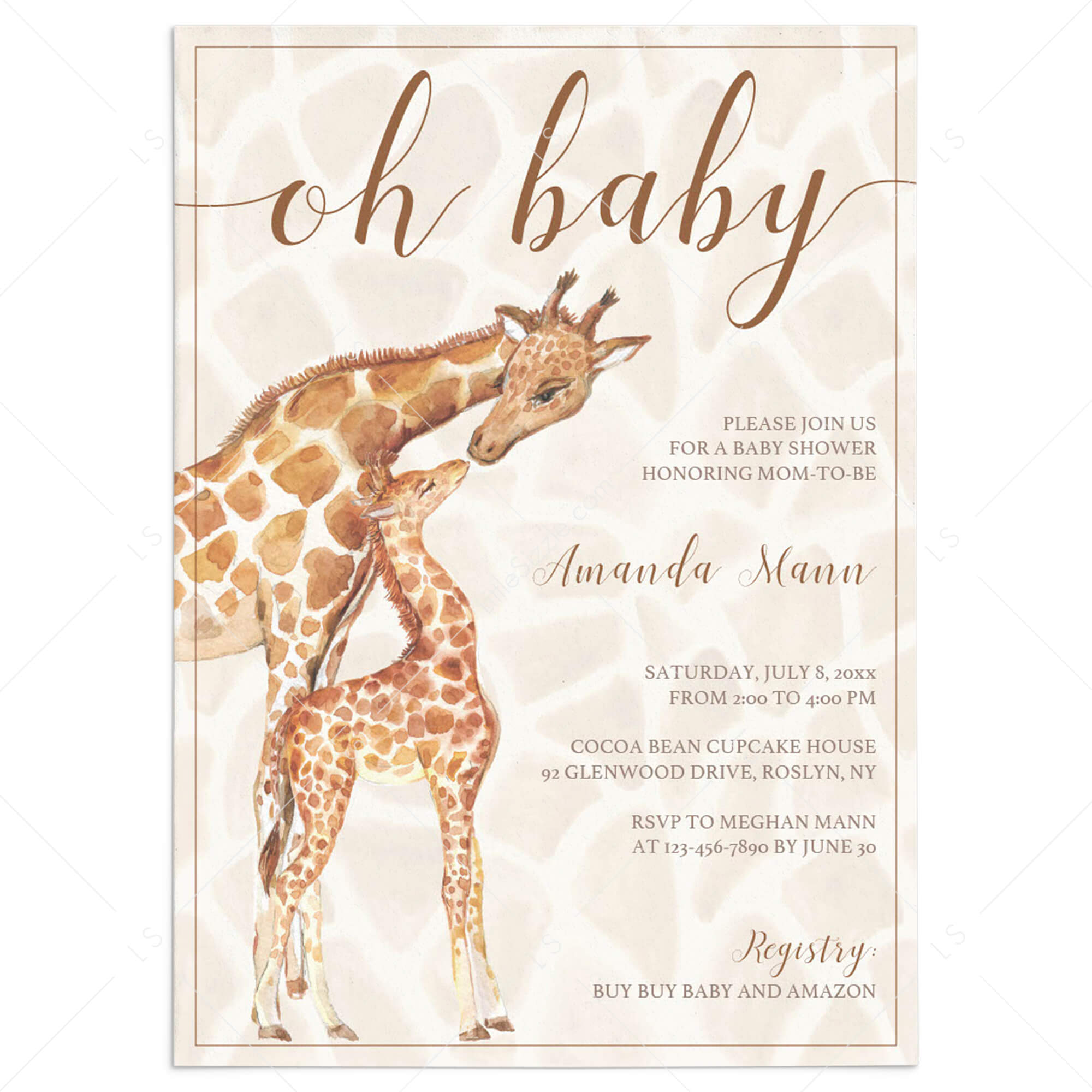 Oh Baby Baby Shower Invitation Template Giraffe Themed by LittleSizzle