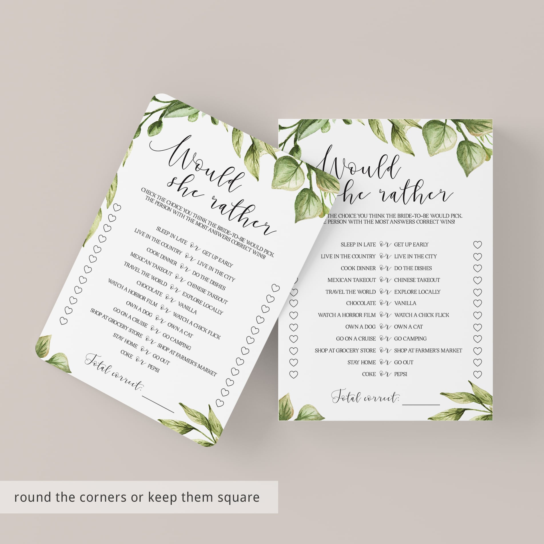 forest bridal shower game would she rather printables