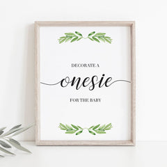 Onesie Sign Baby Shower Game Printable Greenery