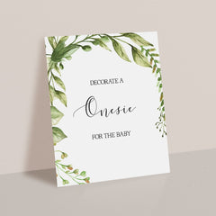 Onesie Decorating Sign Instant Download with Green Leaves