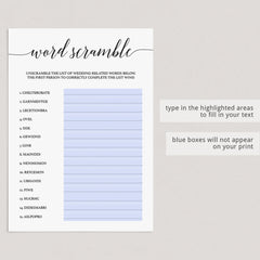 Word Scramble Game for (Virtual) Bridal Shower