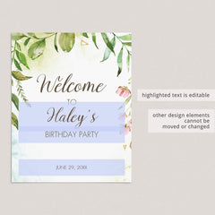 Garden Birthday Welcome Sign for Any Age Template