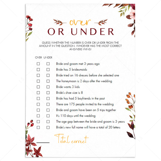 Over or Under Game Templates | Editable | Instant Download – LittleSizzle