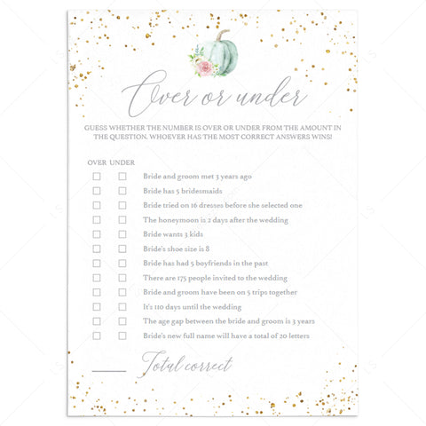 DIY Pumpkin Theme Over or Under Game Template | Instant Download ...