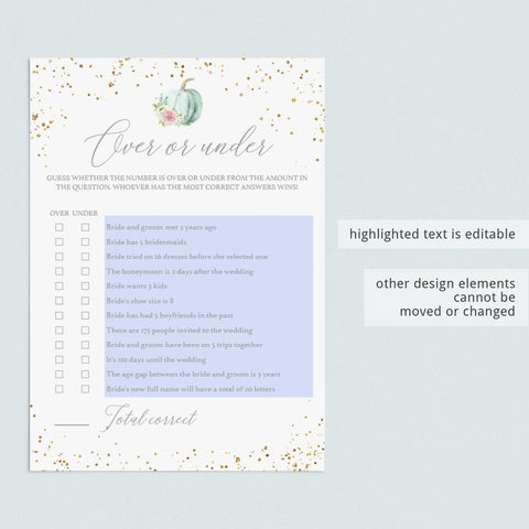 DIY Pumpkin Theme Over or Under Game Template | Instant Download ...