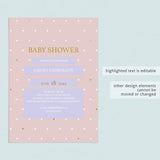 Baby Girl Shower Invite Template with Gold Hearts