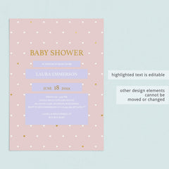 Baby Girl Shower Invite Template with Gold Hearts