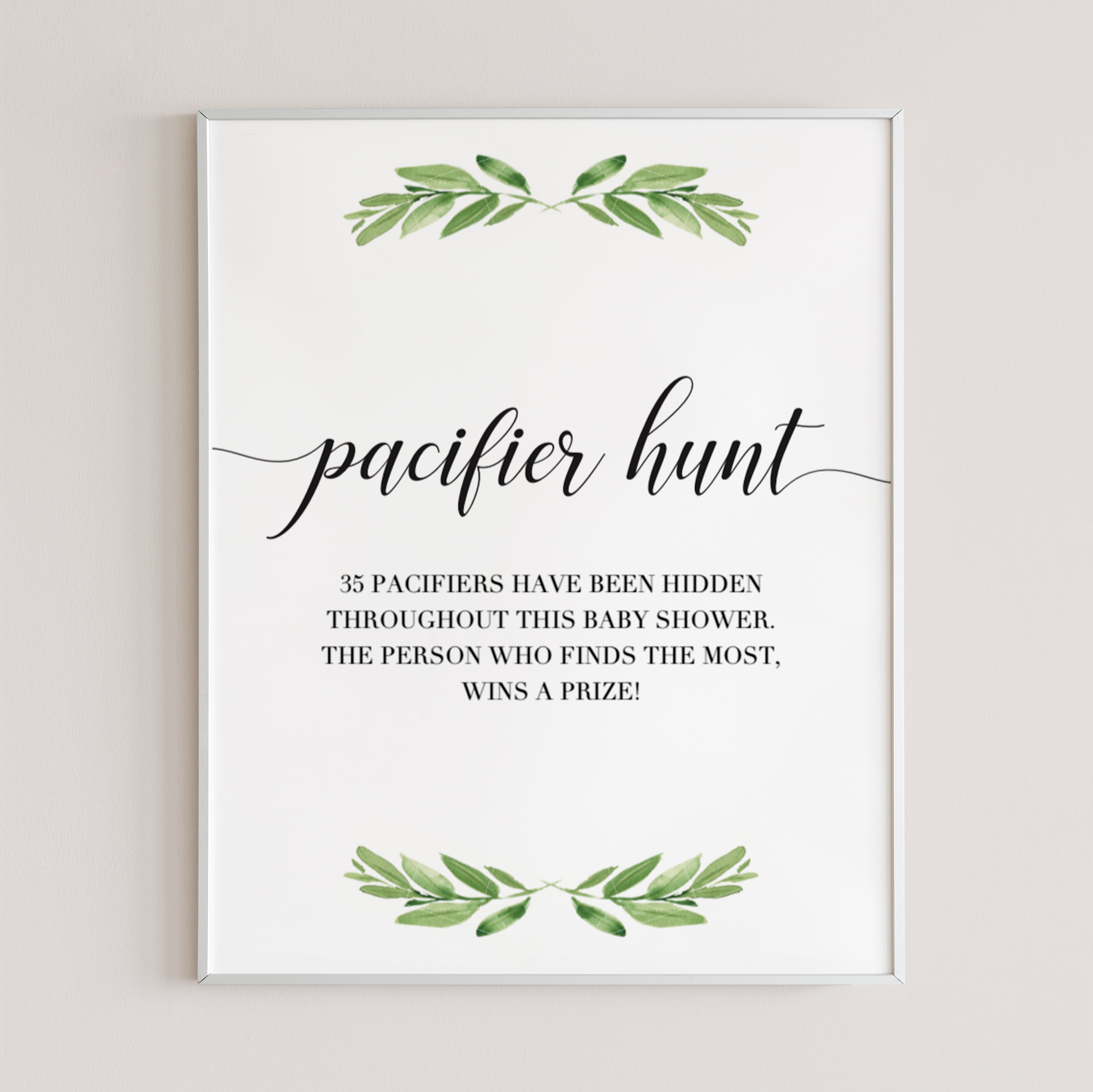 Greenery pacifier hunt sign printable by LittleSizzle