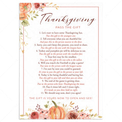 Thanksgiving Pass The Gift Game Card Printable
