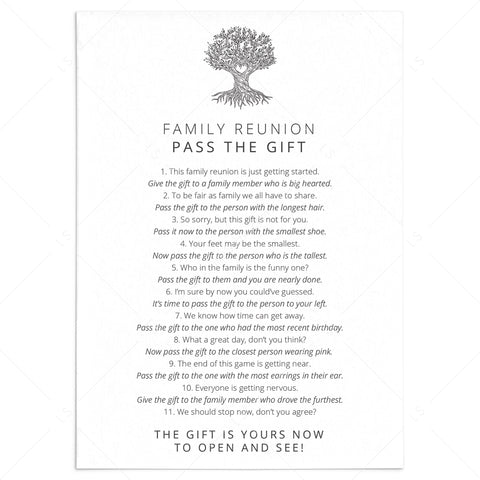 Family Reunion Game Pass The Gift Printable | Fun Family Activities ...