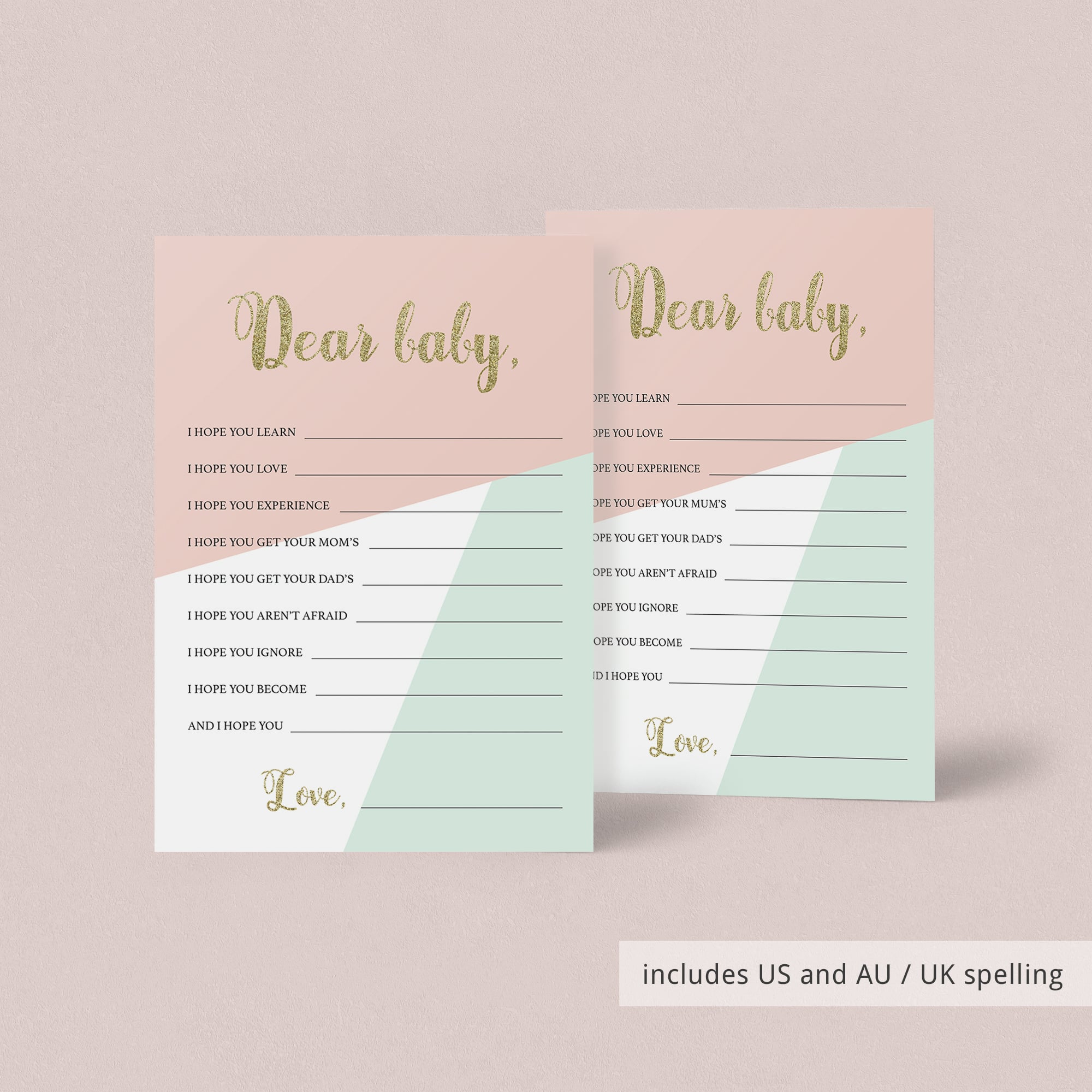 Pink and mint baby shower game printable by LittleSizzle