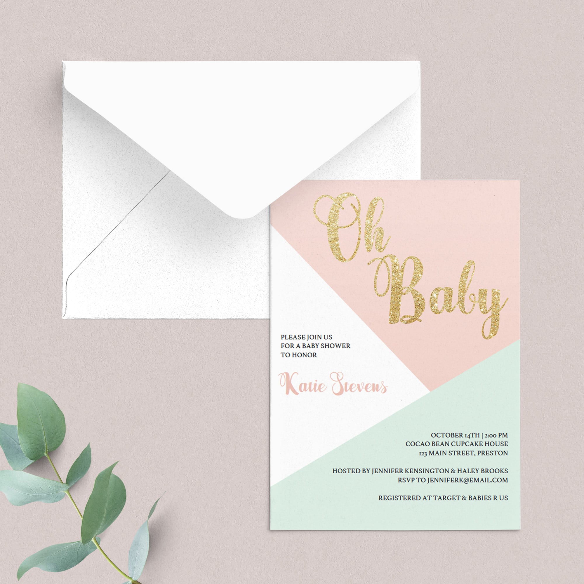 Pink and Mint Baby Shower Invitation PDF by LittleSizzle