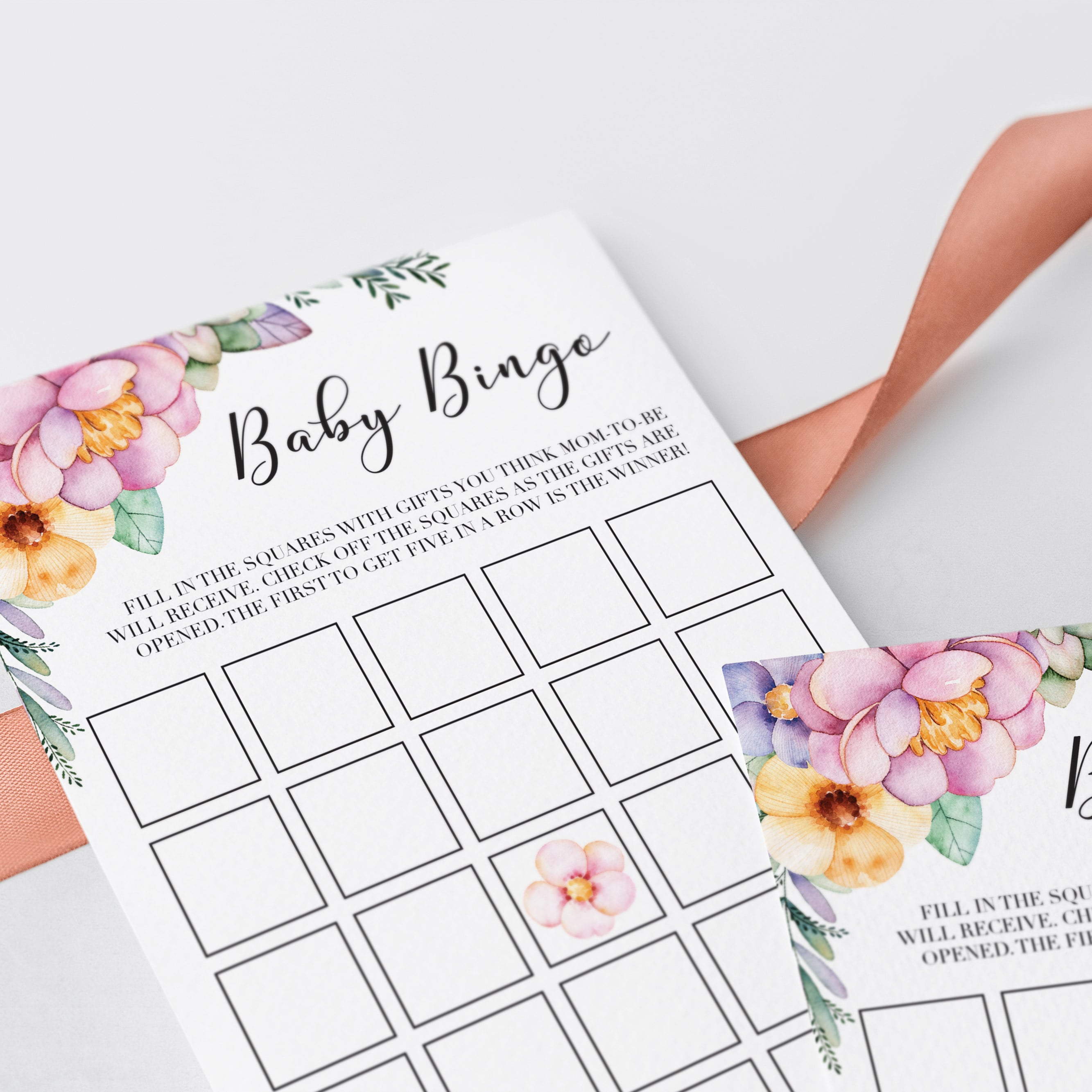 Watercolor floral shower bingo cards by LittleSizzle