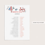 4th of July Game for Adults Presidential Couples