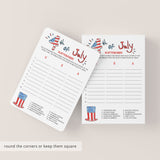 4th of July Scattergories Printable