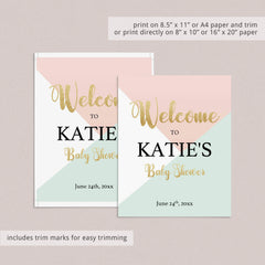Pink Mint Gold Baby Shower Decor Pack Printable
