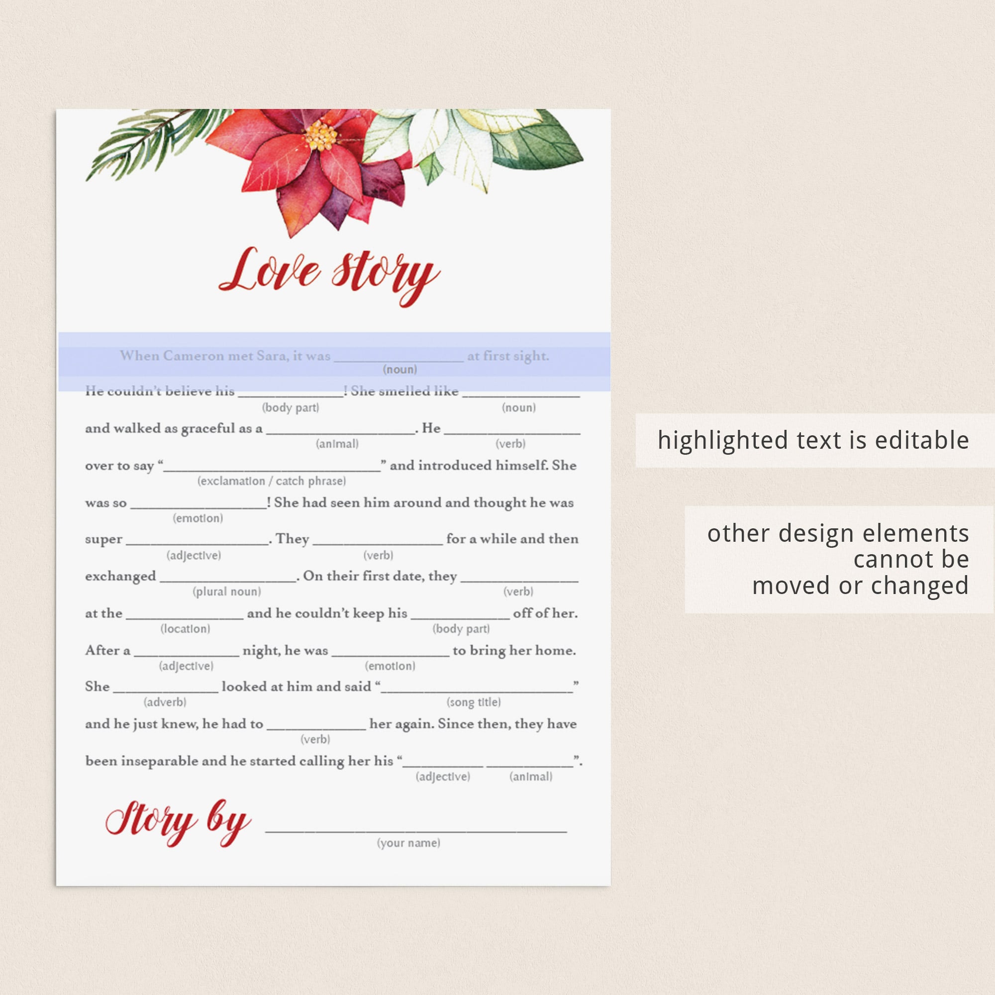 Personalized Love Story Fill In The Blanks Game Template by LittleSizzle